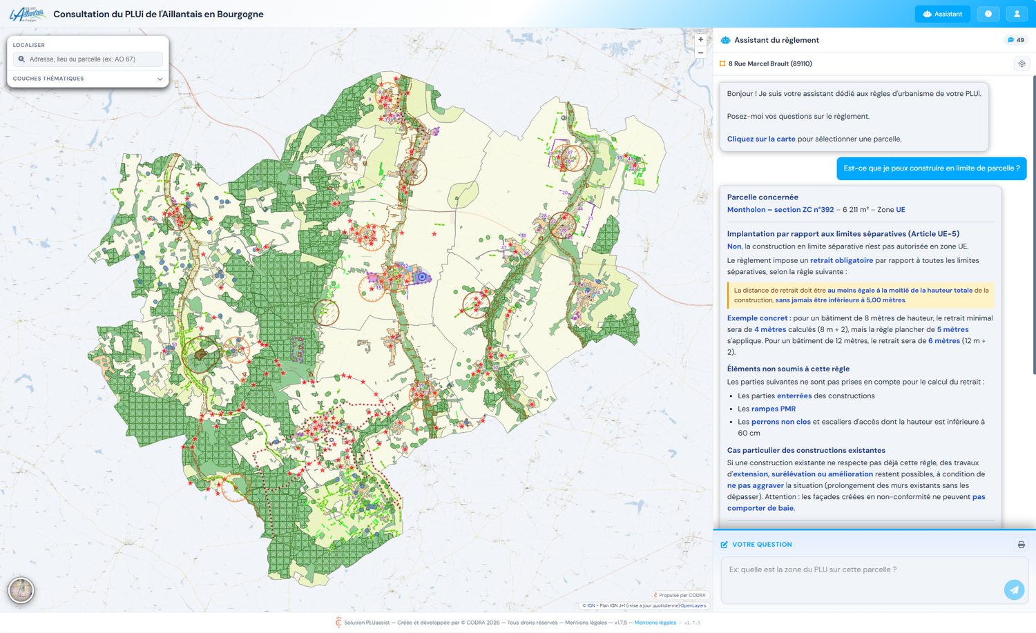 Aperçu du portail pluiAssist en consultation — carte du PLUi